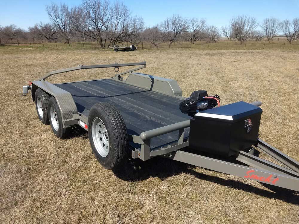 Tandem axle custom car hauler trailer with slide-in ramps